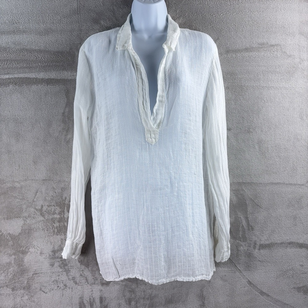 CP Shades Blouse Womens Size Small White 100% Linen‎ Long Sleeve Boho Top